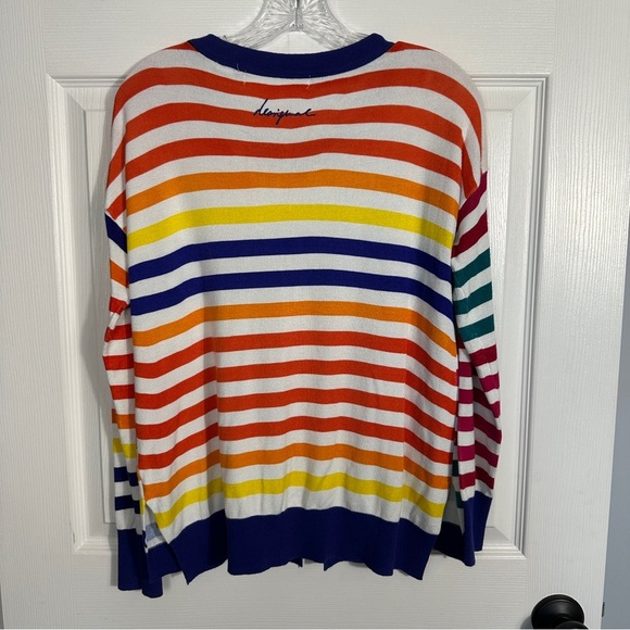 Desigual "Beatriz" sweater, Lg, white with multi stripes/florals, open front - Picture 8 of 12